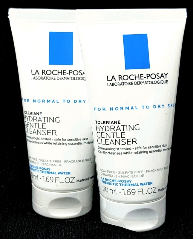 2 New Sealed LA ROCHE L-POSAY Toleriane Hydrating Cleanser, 50ml each, BB Dates 08/2025 & 01/2026