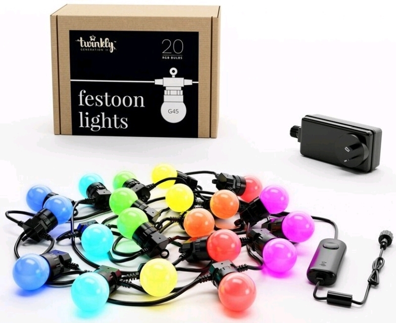 New TWINKLY Generation II Festoon Lights Starter Kit G45: 20 RGB Bulbs, 10M Long, with App Control, Retails Over $160!!