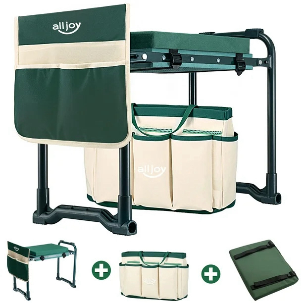 New ALLJOY Foldable Heavy Duty Garden Kneeler Seat with Kneeling Pad, 2 Tool Pouches - Retails for over $50.00! (See Photos for Dimensions)