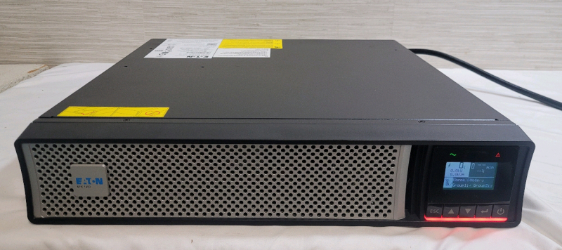 As Is - EATON 5PX1500RTG2 Eaton 5PX G2 UPS, 2U, 1440 VA, 1440 W, 5-15P input, Outputs: (8) 5-15R, 120V . Tested Powers Up , Not Tested Beyond Power Up . Battery Installed - Might Require Registration Before Battery Works or Will Need New Battery