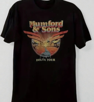 Official Mumford & Sons Delta Tour Graphic Tee - Concert Tour Shirt with Vintage Musical Instruments & Flames Heavyweight 100% Band T-Shirt Machine Washable Size XL