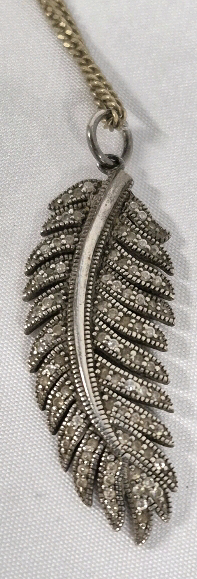Beautiful Feather Stamped 925 Pendant 1.5" Long and Chain Stamped 925 Italy