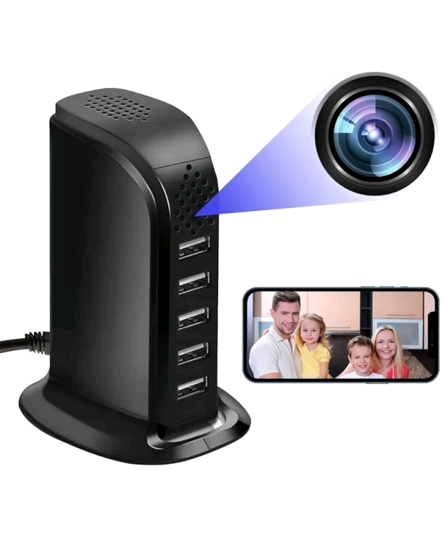 As New - Tuya Hidden Spy Camera, Upgraded HD 1080P WiFi USB Charger Spy Camera 5 Port Plug Wireless Mini Hidden Cameras Spy Cam for Home Surveillance with Motion Detection Remote View