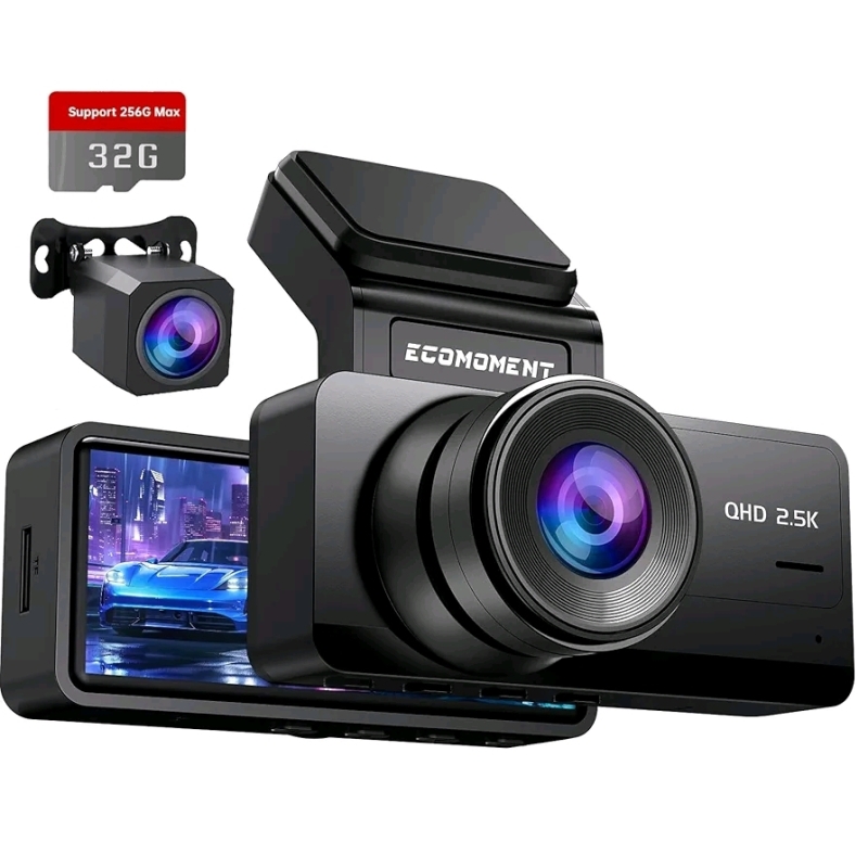 As New - Ecomoment Dash Cam Front and Rear Camera: 2.5K+1080P Dual Dash Camra for Cars, Ecomoment S70 Car Camera with Full IPS Screen, 170&deg; Wide Angle, Night Vision, G-Sensor, 24H Parking Monitor, 32GB SD Card Included
