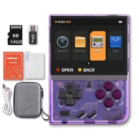 New in Box Miyoo Mini Plus 3.5 inch Handheld Game Console with Portable Case Transparent Purple 64GB WITH GAME ROMS PREINSTALLED, Retails $85.99!