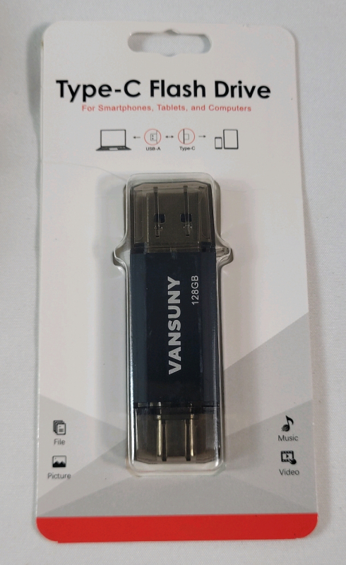 New - 128gb 2-in-1 Design USB Type-C & USB-A Flash Drive .