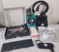 As New Amazon Returns - Computer Accessories . H310 Motherboard , Logitech Mouse , USB-C to 3.5mm Adapter , Cat8 Ethernet Cable , Power Cord , NVME to USB Adapter , 2 Fans , 10-Port 6PIN SATA RGB Hub & iClever Mini Keyboard