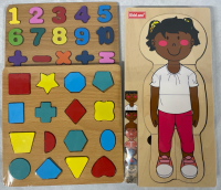 3 New Wooden Puzzles for Children ages 3 and up | Teaching and Learning - My Body, Numbers and Shapes