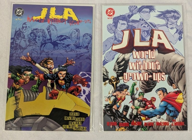 2 DC Justice League of America World Without Grownups Comics.