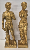2 Ceramic Sculptures Michelangelo's David and Venus de Milo 14.75" Tall