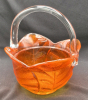 Stunning Viking Epic Leaf Handmade Persimmon Glass Basket Cadmium Glow Under UV Light 6.5" Diameter & 7.5" Tall - 2