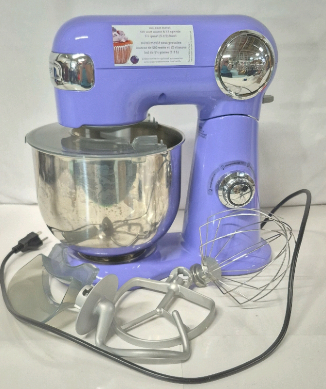 Fantastic Purple Cuisinart Stand Mixer, 12 Speed, 5.2 L or 5.5 Quart Stainless Steel Bowl, Chef&rsquo;s Whisk, Mixing Paddle, Dough Hook, Splash Guard w/Pour Spout - Working