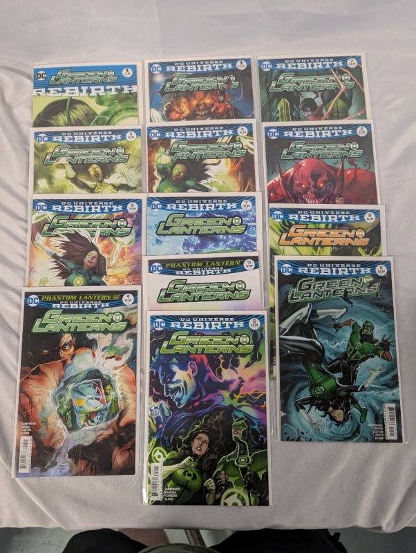 13 DC Green Lanterns Comics. Continuous Run of Green Lanterns Rebirth. 2 Copies of Issue #1