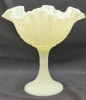Stunning Signed Fenton Custard Uranium Glass Pedestal Candy Dish 6.5" Tall - 2