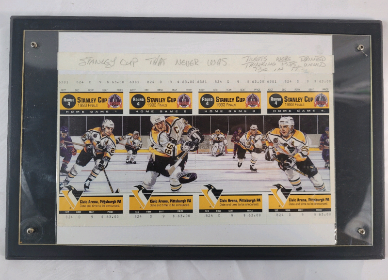 Unique NHL Hockey Memorabilia : 1993 Pittsburgh Penguins Stanley Cup Finals Game Tickets - Framed . Pittsburgh Lost in Round Two to New York