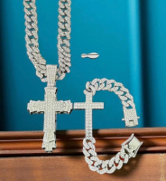 Iced Out Statement Cross with Iced Out Bracelet Cross 3.5&rsquo;&rsquo; with Bale Cuban Chain 22 &lsquo;&rsquo; Double Safety Box Clasp - Bracelet 8&rsquo;&rsquo; Double Safety