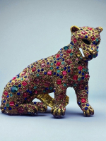 Large Retro Wild Cat Brooch Articulated Tail Rhinestones Approximately 2.5 x 3.5 inch Back Bale for Pendant Design