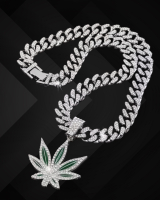 New Iced Out Cuban Leaf WOW Necklace Pendant 2.25 Inch with Bale Iced Cain 18 inch Fold Over Clasp