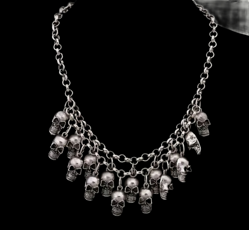 Retro Style Layered Skull Chain Necklace Rolo Link Approximately 18 inch with Lobster Clasp and 3 in extender