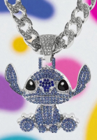 New Iced Out Stitch Statement Necklace Pendant 2.5 with Rhinestone Bale Chain 22 inch Fild Over Clasp