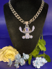 New Iced Out Stitch Statement Necklace Pendant 2.5 with Rhinestone Bale Chain 22 inch Fild Over Clasp - 3