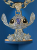 New Iced Out Stitch Statement Necklace Pendant 2.5 with Rhinestone Bale Chain 22 inch Fild Over Clasp - 4
