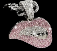 Iced Out Cuban Link Sassy Pink Lips Pendant Necklace Pendant 2 x 2.40 Chain Fold Over Clasp 18 inch Approximate