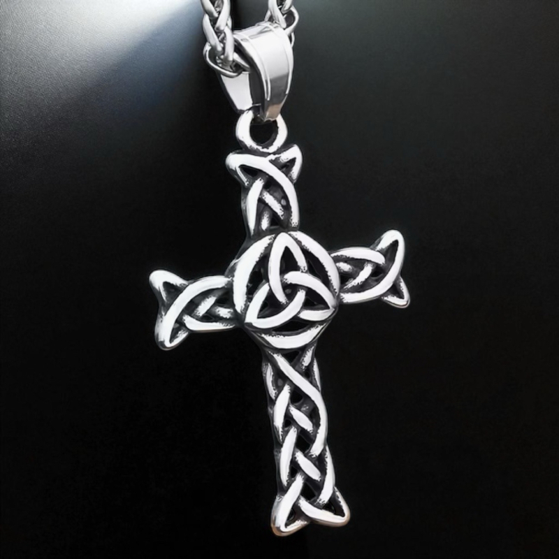 Celtic Knot Cross Pendant Necklace Stainless Steel Cross 1.93 x1 inch Chain 23 inch