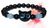 New 2 Piece Luminous Cat Bracelets Luminous Cat Black Beaded Bracelet Friendship Glow-in-the-Dark Flex With Rhinestone Rondels One white Cat One Black - 2