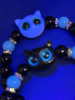 New 2 Piece Luminous Cat Bracelets Luminous Cat Black Beaded Bracelet Friendship Glow-in-the-Dark Flex With Rhinestone Rondels One white Cat One Black - 4