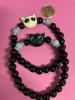 New 2 Piece Luminous Cat Bracelets Luminous Cat Black Beaded Bracelet Friendship Glow-in-the-Dark Flex With Rhinestone Rondels One white Cat One Black - 5
