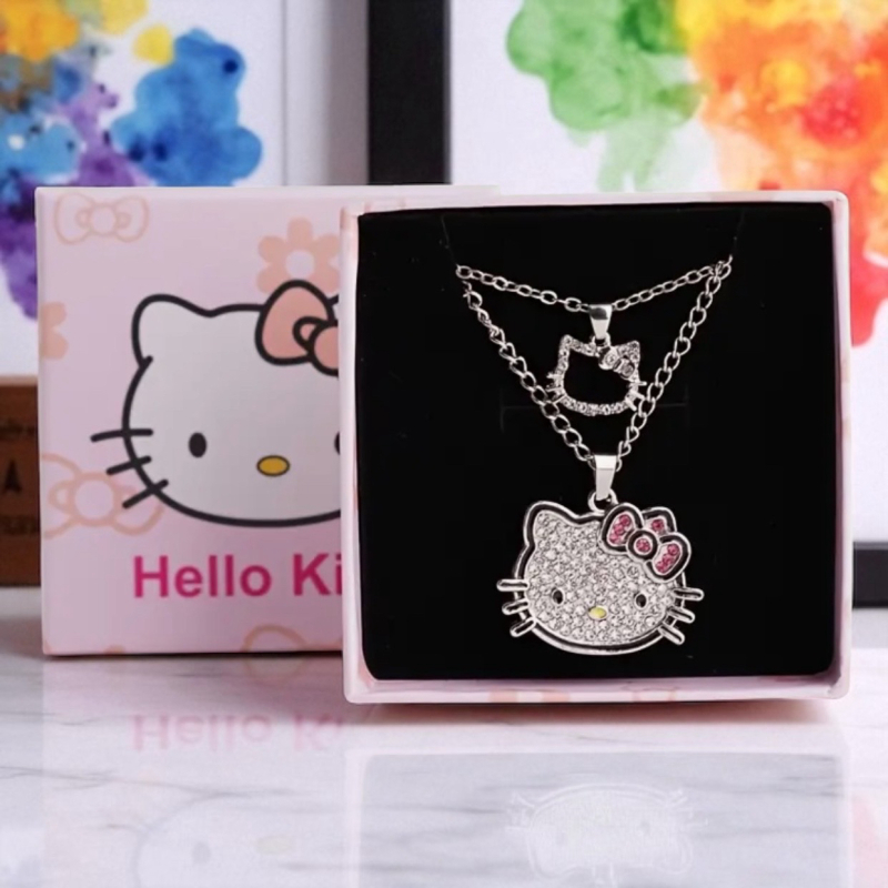 New Hello Kitty Rhinestone Two Piece Pendant Necklaces Sanrio Hello Kitty Box and Gift Bag Chain approx 22&rsquo;&rsquo; Pendant 1 in and .40 inch