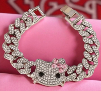 New Hello Kitty Iced Out Cuban Link Bracelet Sanrio Fold Over Clasp 7 inch