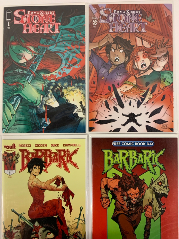 4 Comics | Image Comics- STINE HEART #1&2 | Vault Comics- BARBARIC #1, Axe to Grind #1
