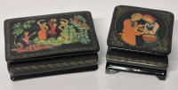 2 Vintage Beautiful Russian Lacquer Trinket Boxes Hand-Painted