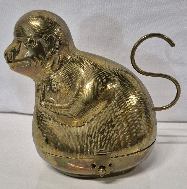 Adorable Vintage Brass Monkey Trinket Box 6" Tall and Long Made in Hong Kong