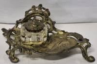 Vintage Art Nouveau Brass & Glass Inkwell