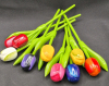 Beautiful 9 Wooden Hand-Painted Tulips with Glass Flower Frog in Silverplate Footed Dish - 3