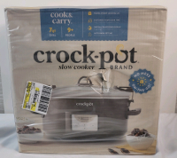 As New , Sealed - Crock-Pot Programmable 7-Quart Cook & Carry Slow Cooker, Grey . Hole on Side of Box , Does not effect product in box