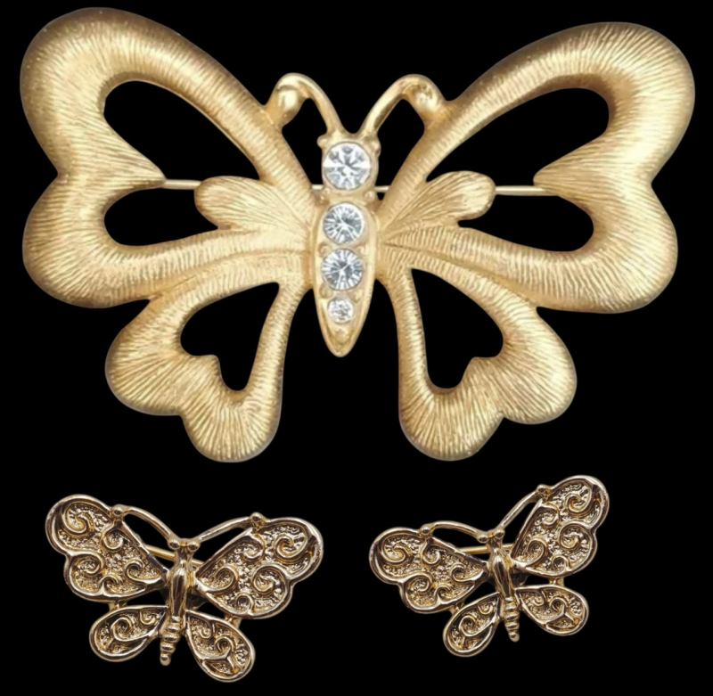 Three Vintage Signed Butterfly Brooches