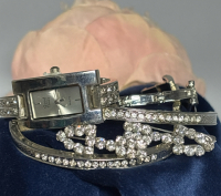Two Vintage Rhinestone Brooches Two Rhinestone Line Bracelets Rhinestone Watch see description for more