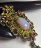Vintage Coventry Contessa Opaline Cabachon and Rhinestone Brooch / Pendant Signed 3 inch - 6