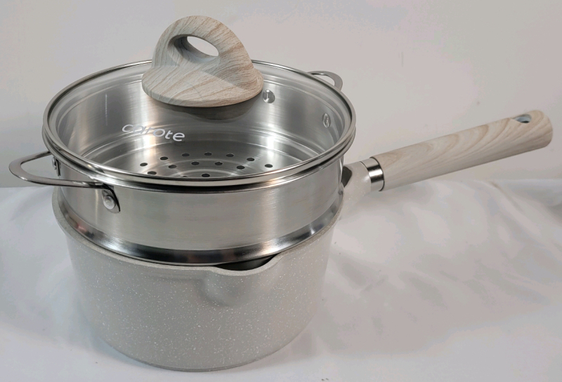 New - Carote 1.7qt. Non-Stick Saucepan w/Steam Tray and Lid (granite color)