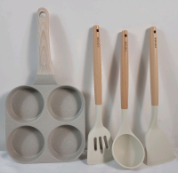 New 4-Piece Carote Kitchen Wares non-stick four egg frying pan, one ladle, two spatulas (granite colour)
