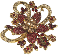 Gorgeous Statement 3 inch Ruby and Champagne Rhinestone Brooch Avon 35 Years 2006 Signed Dazzler see description for more