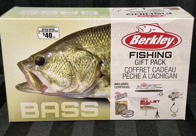 New Berkley Bass Fishing Gift Pack Includes Trilene Line, Powebait x8, Fusion Hooks x5, & Bullet Pop Lure Retails for $40US