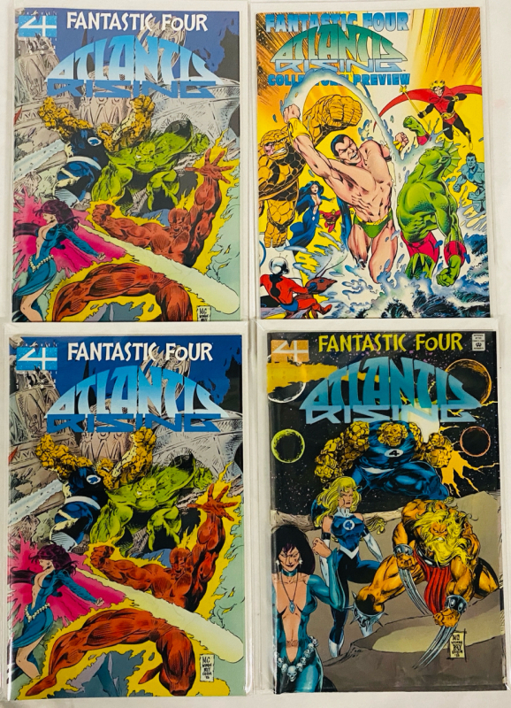 4 Vintage Marvel Fantastic Four Comics (1995) Issue #4 - Includes Duplicate, Variant, and Collectors&rsquo; Preview; 3 Covers Shadowbox Style