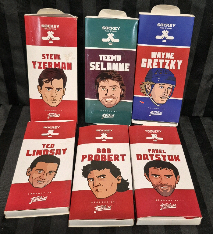 6 New in Box sz OS Sockey Hall of Fame Socks - Wayne Gretzky, Teemu Selanne, Steve Yzerman, Bob Probert, Ted Lindsay & Pavel Datsyuk