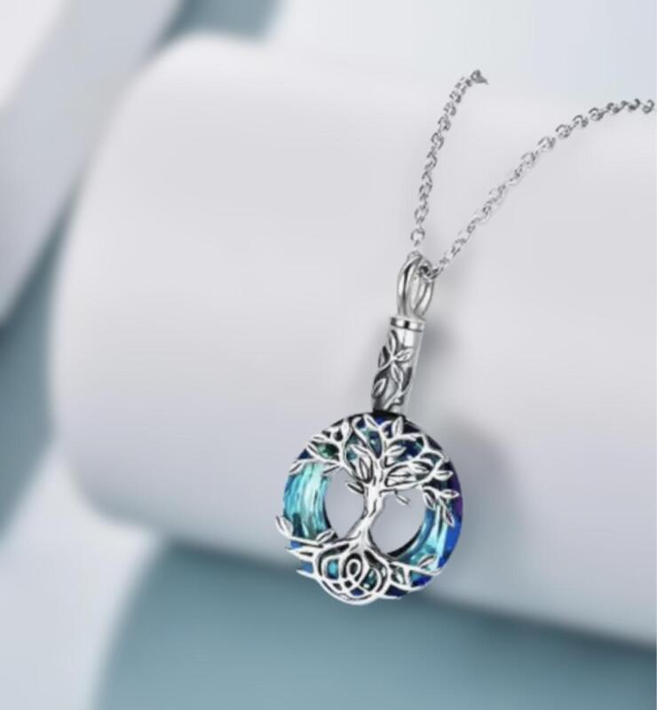 Tree of Life Cremation Urn Necklace Elegant Memorial Pendant for Pet Ashes Crystal-Embellished Metal Keepsake pendant approx 1.5&rsquo;&rsquo; Chain 18&rsquo;&rsquo; Tools