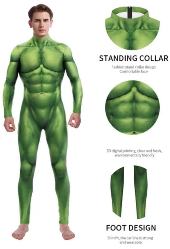 New Sz Medium Full Length HULK Costume | Raised Collar and Hidden Zipper